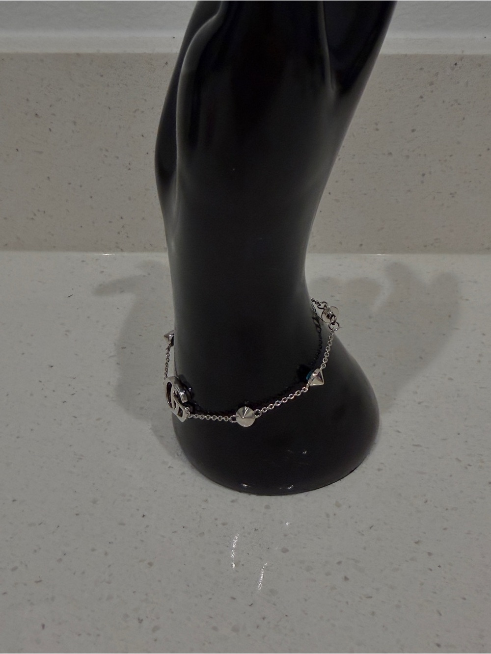 Sterling Silver Black Bead Charm Bracelet GG